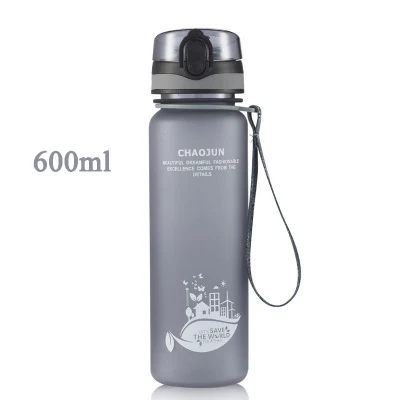 Black 600ml Новинка, 1 литровая пластиковая бутылка для воды, Спортивная бутылка для воды 350, 600, 1000 мл, портативная герметичная большая бутылка для путешествий и бега - Цвет: Black 600ml