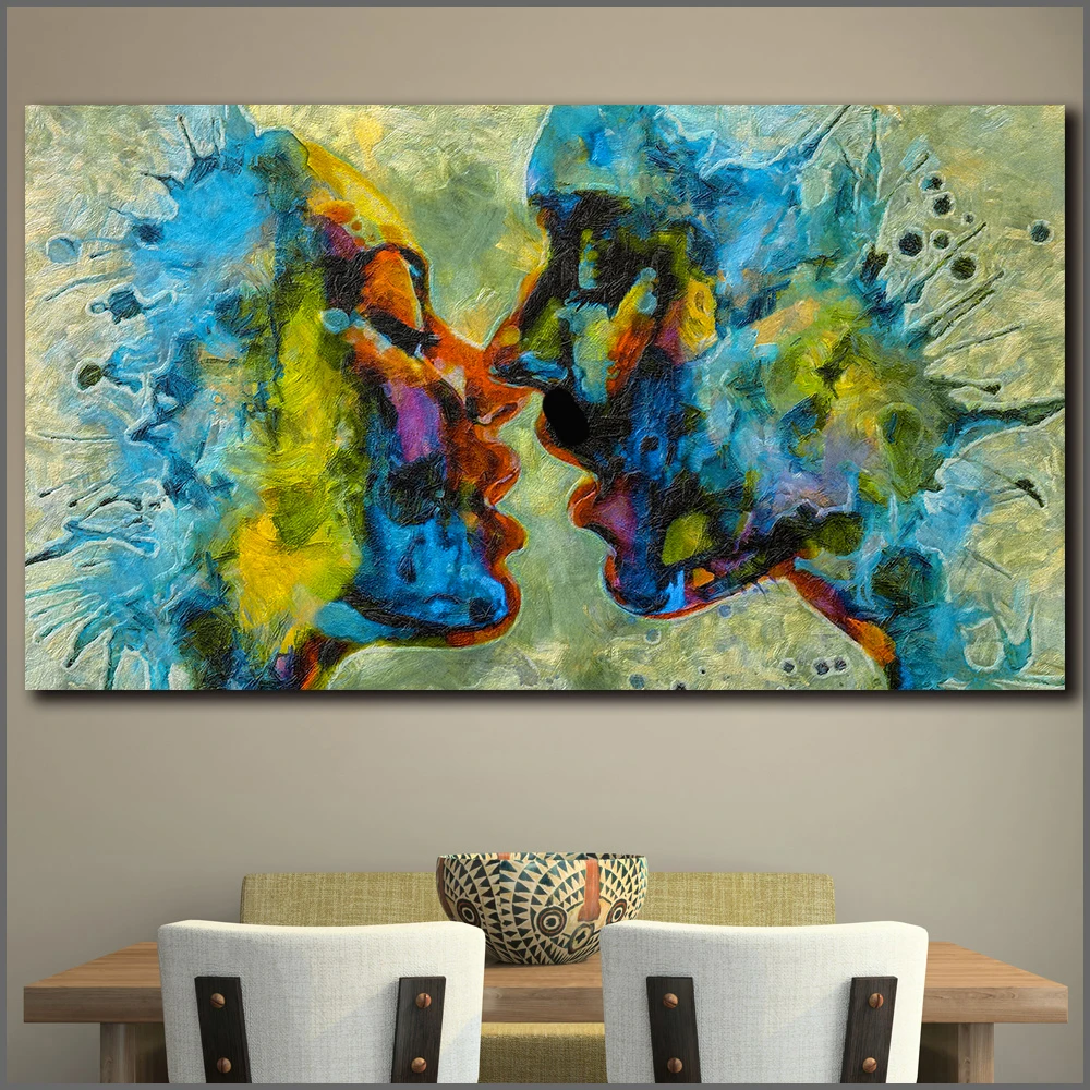 Картина маслом большого размера с принтом Kiss Couple Urban pop art холст для гостиной и