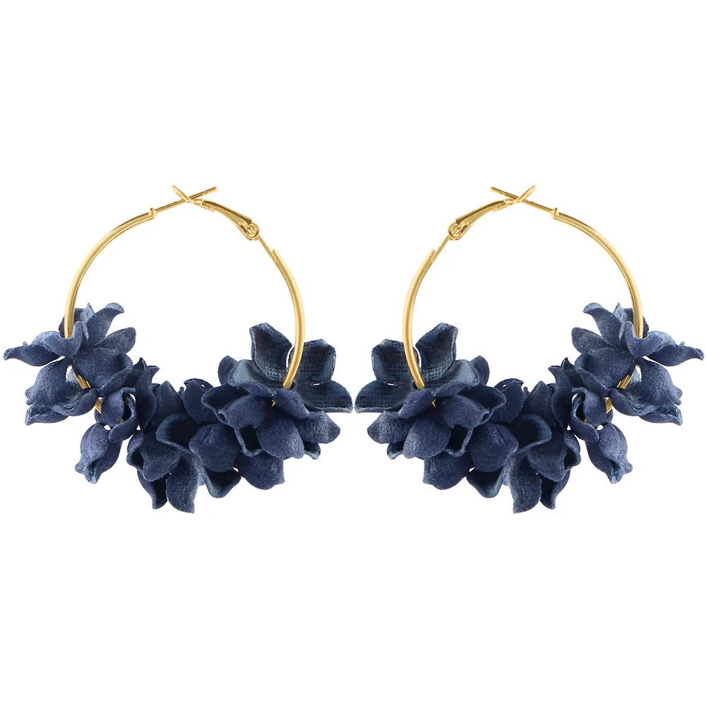 Navy Blue Модная Цветочная Ткань висячие серьги для женщин эффектные Красочные лепестки круг Большие необычные аксессуары ювелирные изделия Oorbellen ER4890 - Окраска металла: Navy Blue