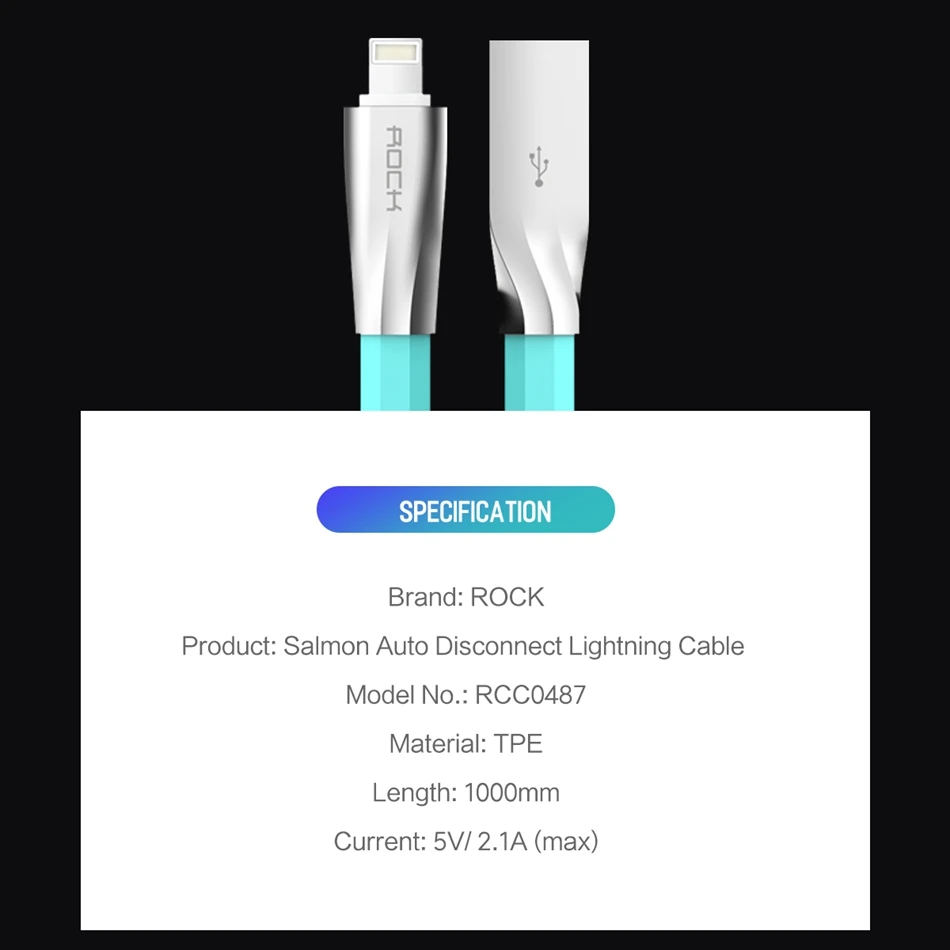 Usb-кабель с автоотключением для iPhone 6, ROCK 1 м, цинковый сплав 2,1 А, Макс., светодиодный кабель для быстрой зарядки, кабель для синхронизации iPhone X 7 8, usb-кабель