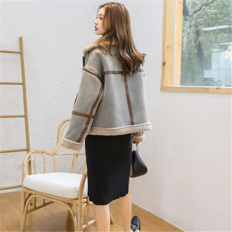 Новая замшевая куртка новая толстая одежда из овечьей шкуры короткое пальто с