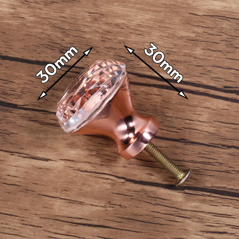 Rose Gold KAK 30 мм Хрустальные Ручки для шкафа и ручки кухонные ручки для ящика алмазные ручки для комода Мебельная ручка фурнитура для шкафа - Цвет: Rose Gold