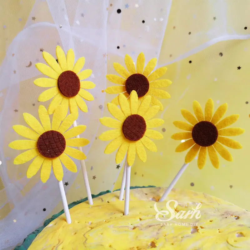 5pc sun flower Ins панда Лев украшение лягушка для дня детей топперы на торт для вечеринки свадебные декорации С Днем Рождения выпечки сладкие подарки - Цвет: 5pc sun flower