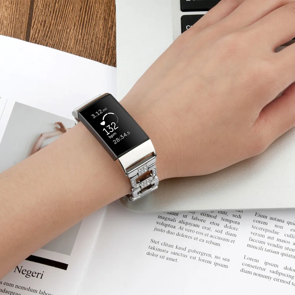 Браслет из цинкового сплава для Fitbit Charge 3 Band запасной Серебристый браслет со