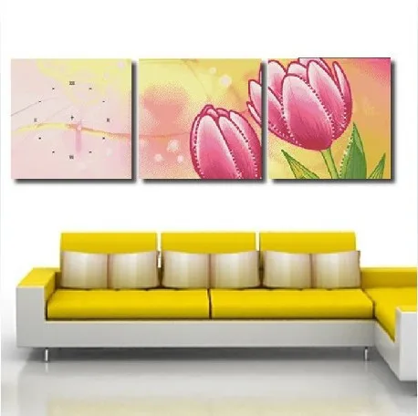 Топ качество красивый милый Триптих Набор для вышивки крестиком часы тюльпан