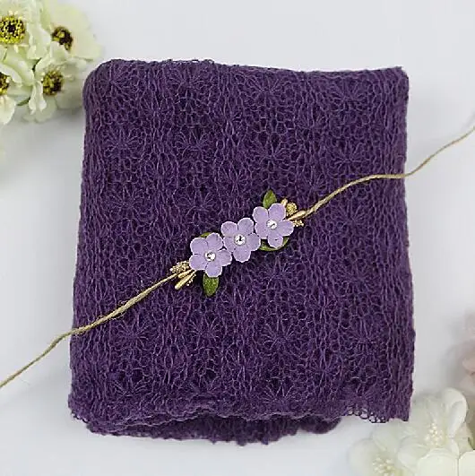 dark purple Для новорожденных, мохер, накидка+ повязка на голову, реквизит для фотосессии, одеяло, повязки для волос, аксессуары для волос, повязки для фотосессии, Детская головная повязка для девочки - Цвет: dark purple