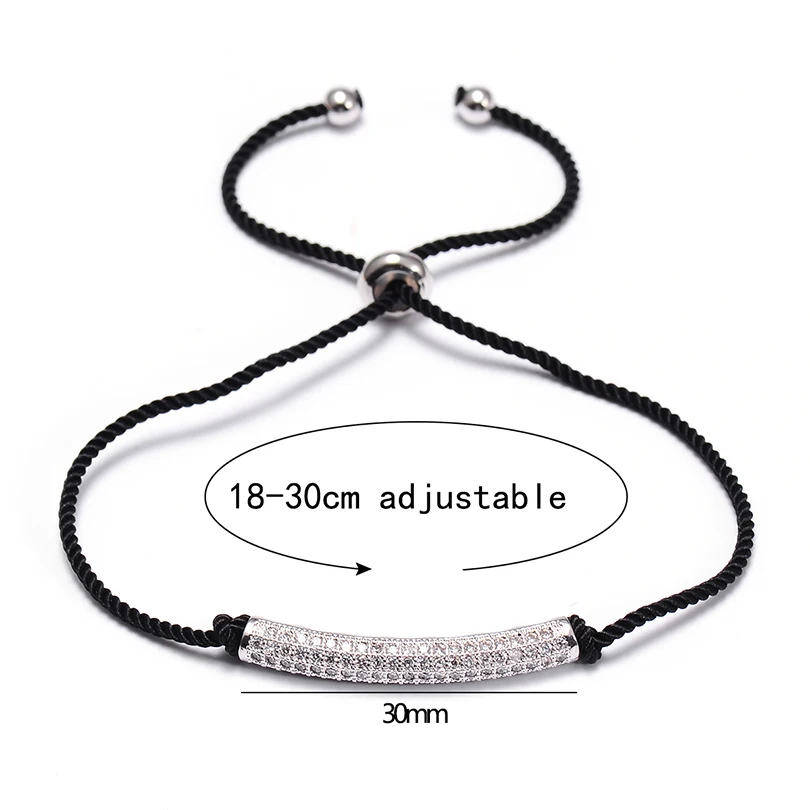 VEKNO Shiny CZ Rhinestone Silver Tube Couple Bracelet for Women Men Adjustable Handmade String Bracelets Lucky Jewelry Gift | Украшения и