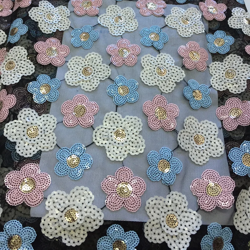 

3D Plum blossom Sequence African Tulle Lace Fabric High Quality French Net Fabric Embroidered nigeria Sequin Lace Fabric F4-2029