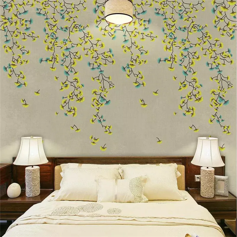 

Custom large wallpaper new Chinese modern minimalist ginkgo leaf background wall painting waterproof material