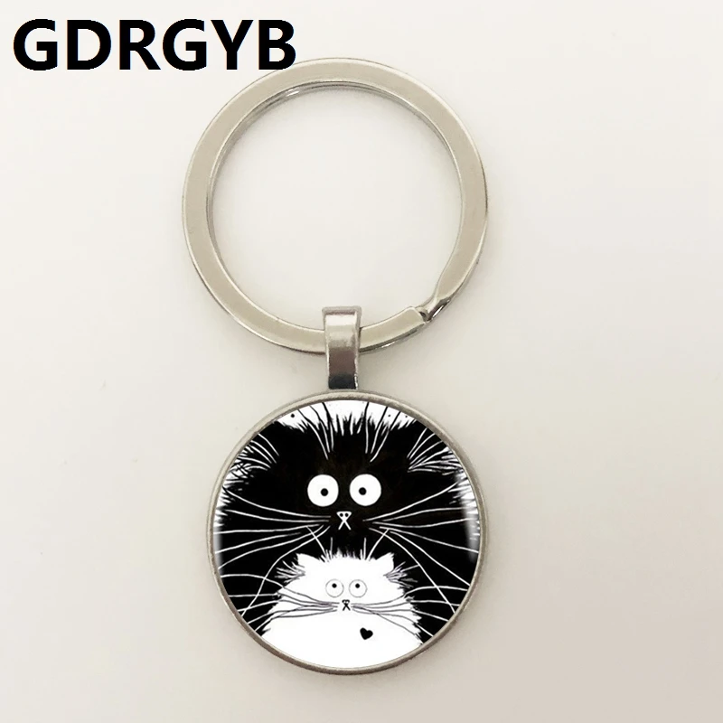 GDRGYB Heat 2019 черно-белая Пряжка для ключей кошки серебро женщин аксессуары милые