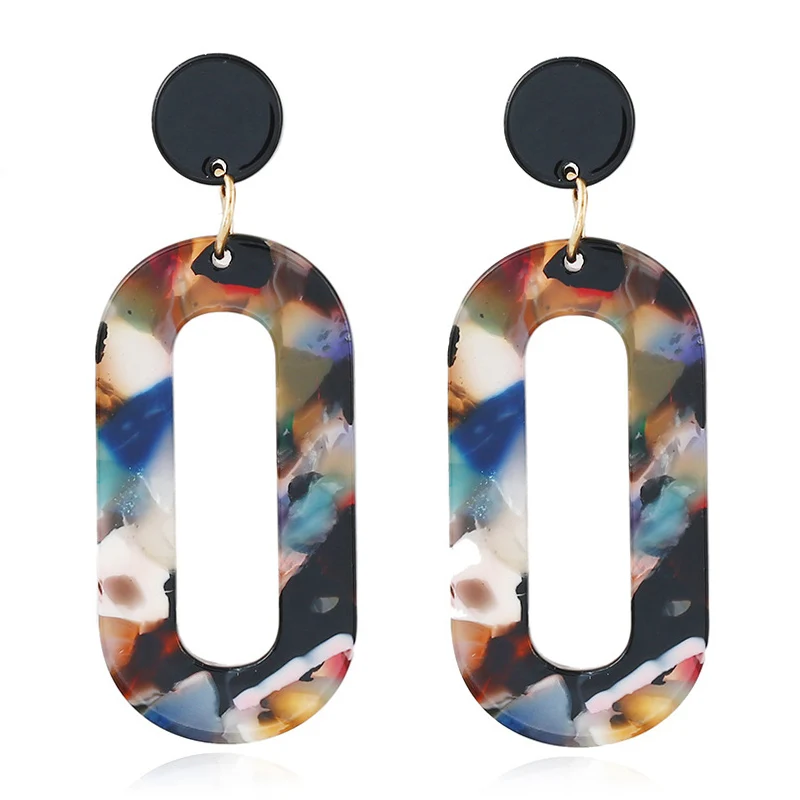 

Hot Sale Allergy Free 1Pair Graceful Coffee Blue Colorful Fashion Geometric Statement Long Acrylic Pattern Drop Earring Gifts