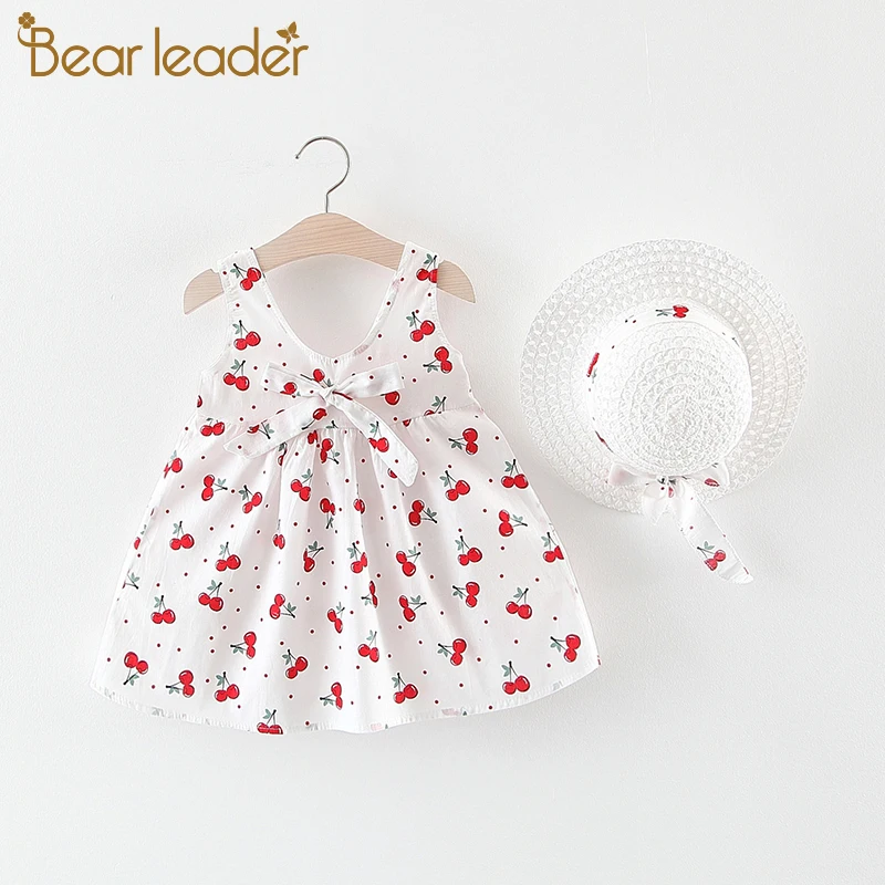 Bear Leader/платья для маленьких девочек с шапкой; комплекты одежды из 2 предметов; детская одежда; детское платье принцессы без рукавов для дня рождения; платье с цветочным рисунком