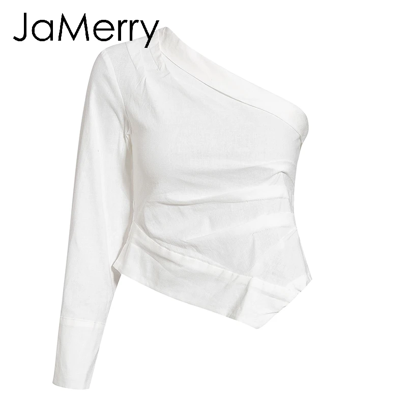 JaMerry/Винтажные повседневные белые блузки с одним плечом рубашка летний