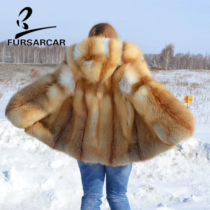 FURSARCAR 2020 модная новинка шуба из натурального Лисьего меха женская с меховым