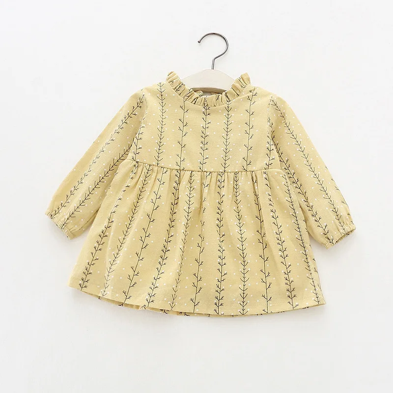 2022 Spring New infant Girls Printing Leaves Princess Dress Children Girl Cotton Ruffles Dresses Baby Kids Long Sleeves Clothing | Детская