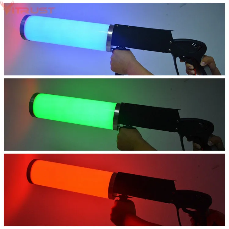 Online Pistola de chorro de Co2 con luz LED, máquina de chorro de co2 para escenario de DJ, colorida, antiniebla, equipo de efecto de fiesta, Disco, mango RGB