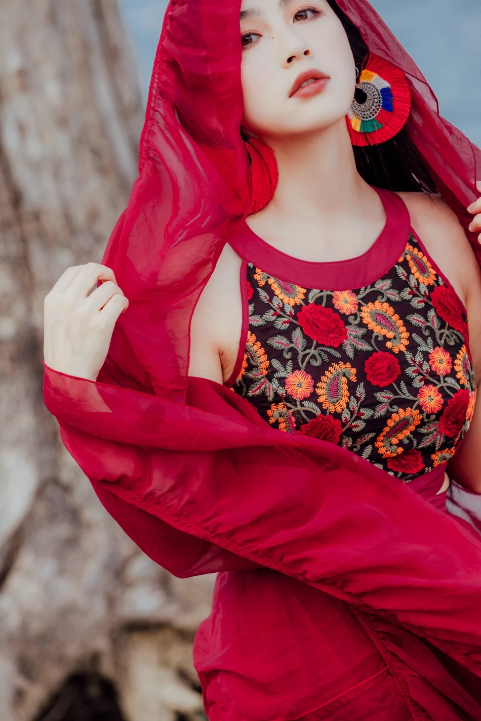 KHALEE YOSE Boho Макси платье летние винтажные вышитые платья шифоновые многоярусные завязанные без рукавов Midriff сексуальное платье Хиппи для женщин