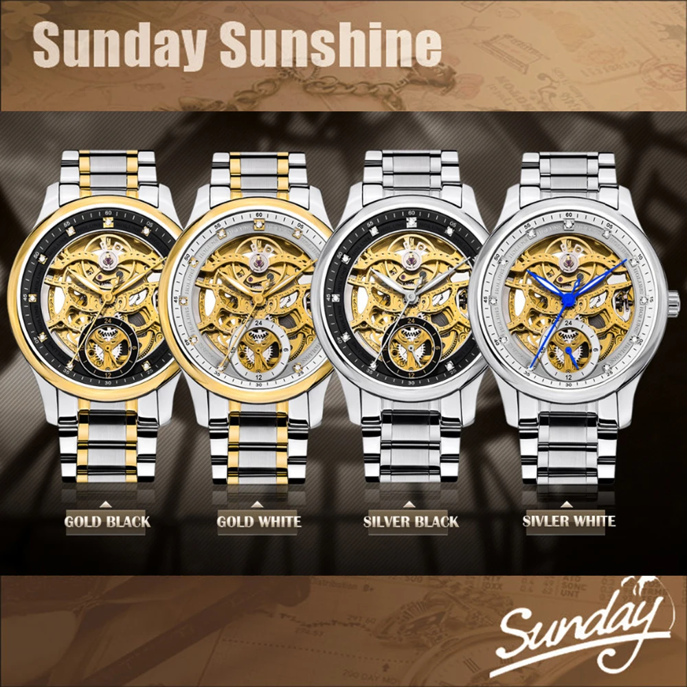 Holuns люксовый бренд Золото Скелет автоматические механические стимпанк мужские