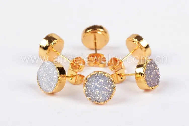 BOROSA модные золотые Druzy, серьги со шпилькой, для Для женщин, 10 мм круглый хрустальный титановый AB Druzy серьги-гвоздики G681