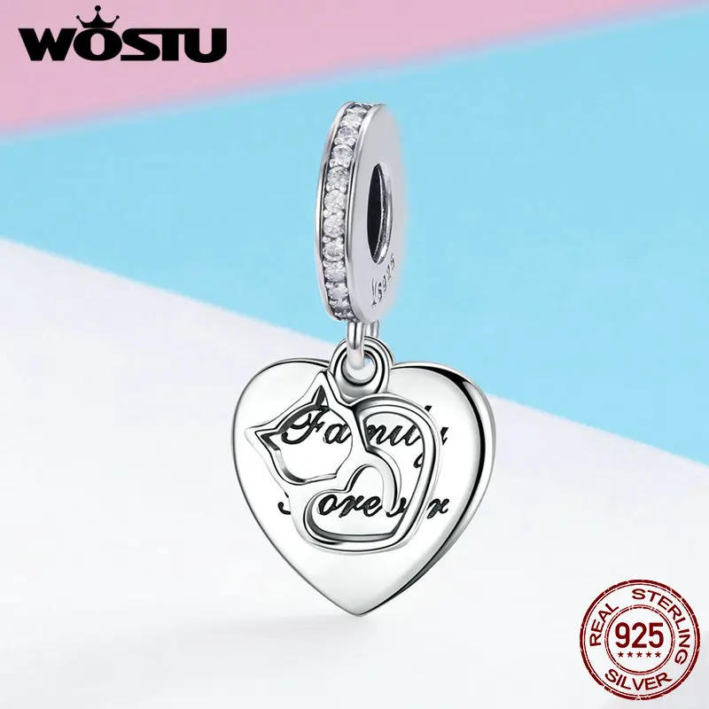WOSTU, хит, 925 пробы, серебряный, любовь к кошке, милый питомец, подвеска, шарм, подходит для браслета, ожерелья, сделай сам, вечерние ювелирные изделия, подарки CQC865