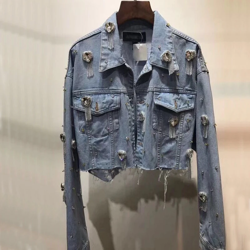 Горячая Распродажа 2018 Новая модная Осенняя женская синяя джинсовая куртка