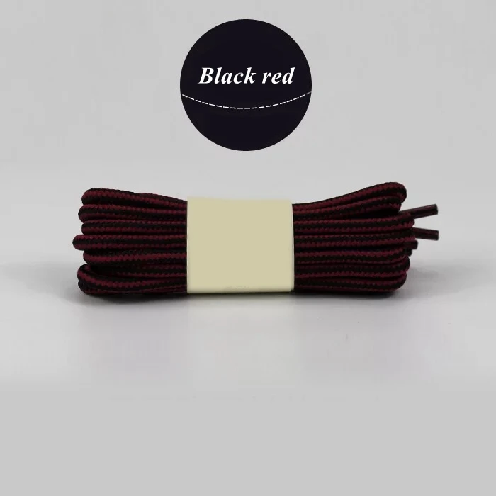 Black red 1 пара круглых полосатых двухцветных шнурков для мужчин и женщин, унисекс, кожаные шнурки для ботинок, шнурки для спорта на открытом воздухе, шнурки для кроссовок - Цвет: Black red