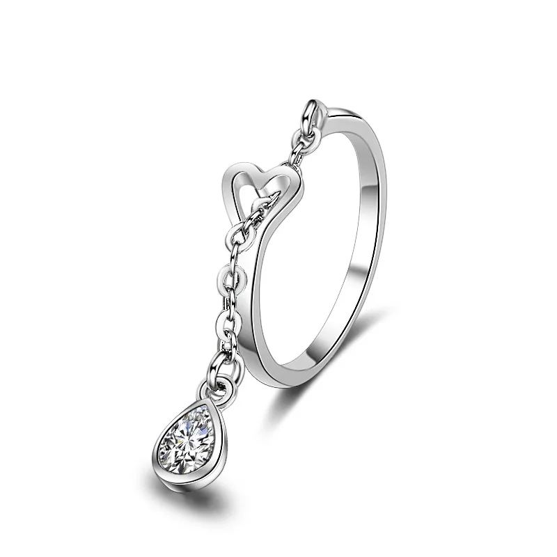 

Heart Shape 925 Sterling Silver Rings with Cubic Zirconia Water Drop Finger Rings Anillos Mujer Fashion Open Rings for Women