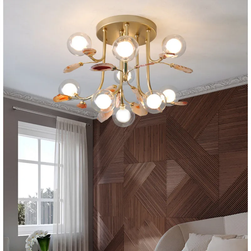 

Creative Art Agate Stone Bedroom Ceiling Light Loft Warm Living Dinner Study Cafe Glass Led Ceiling Light Fixtures Free Shipping