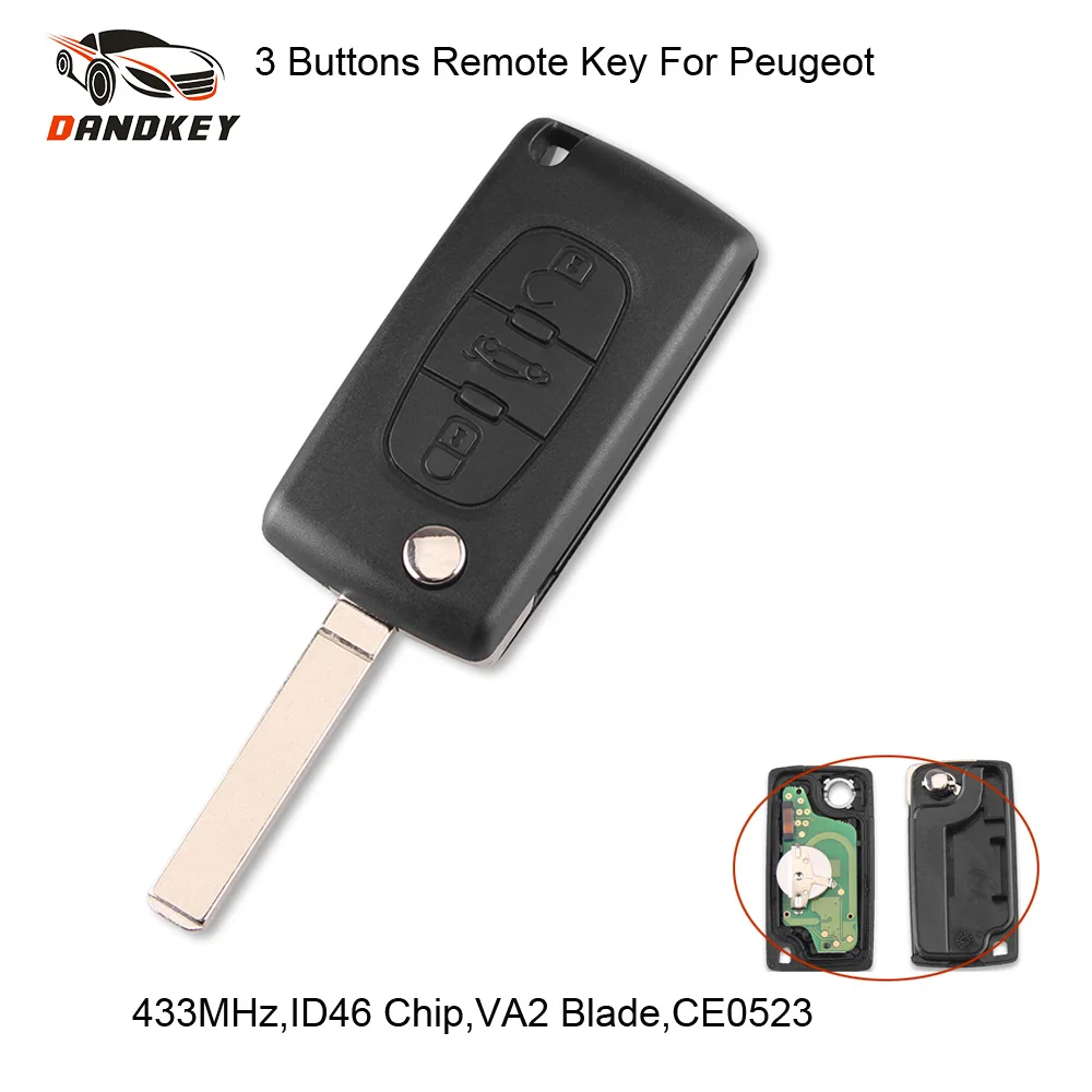 DANDKEY складной дистанционный ключ 2/3 кнопочный автомобиля для peugeot CE0523 ASK 433MHz VA2 Blade