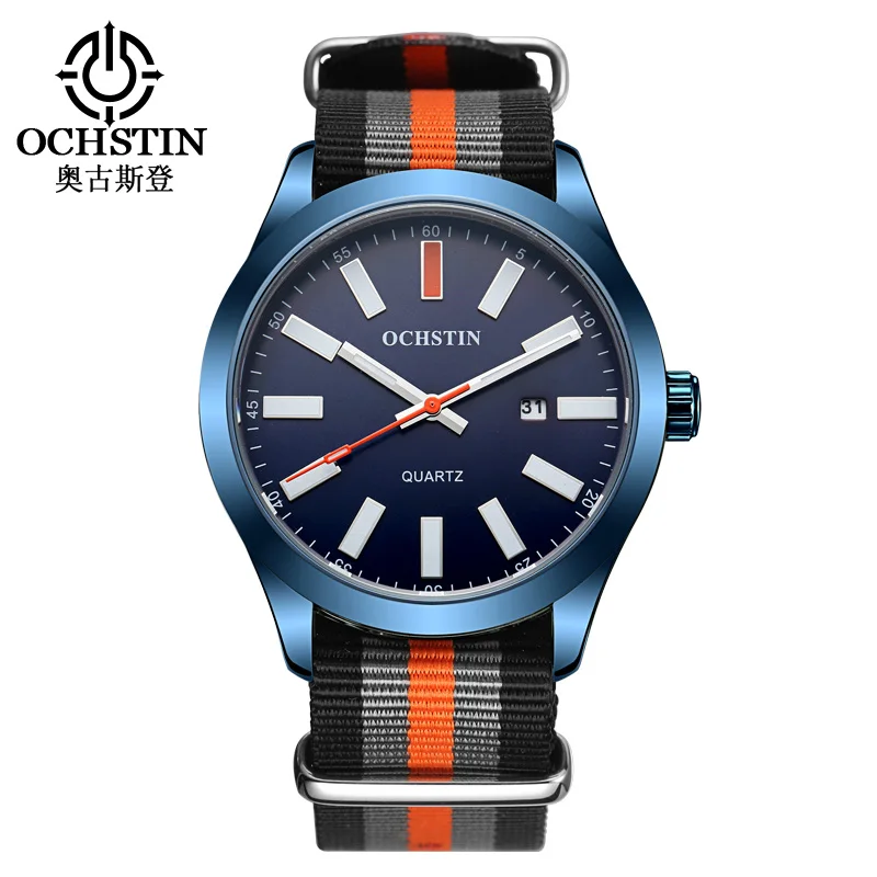 blue white Мужские спортивные часы OCHSTIN, нейлоновый ремешок NATO, 3 АТМ, водонепроницаемые мужские часы, модные мужские часы Hodinky, мужские купоны - Цвет: blue white