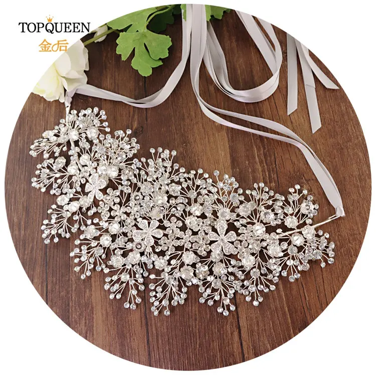 Gray ribbon TOPQUEEN SH240 аксессуар для свадебного платья серебряный пояс для платьев подружки невесты Стразы сплав Цветочный Пояс для вечернего платья - Цвет: Gray ribbon