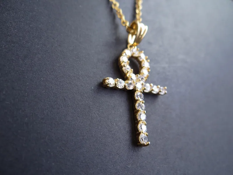 Дропшиппинг Iced Out Bling АНК Цепочки и ожерелья Нержавеющая сталь Для женщин Египет Подвески с крестом ключ к жизни египетского ювелирных амулет NE525