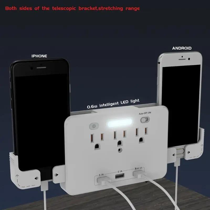 Штепсельная розетка переменного тока с 3 usb-портами, настенное крепление, защита от перенапряжения, Ночной светильник, сетевой фильтр с быстрым зарядным устройством, 3,0 штепсельная вилка США, новое поступление