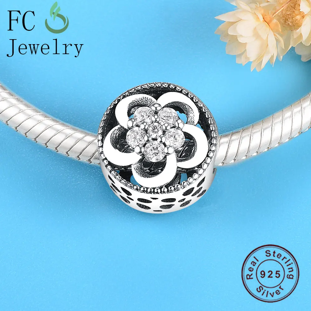 Fit Pandora талисманы Браслет Твердые 925 Серебряный ажурный цветок ажурный шарик Европейский CZ нежный серебряные ювелирные