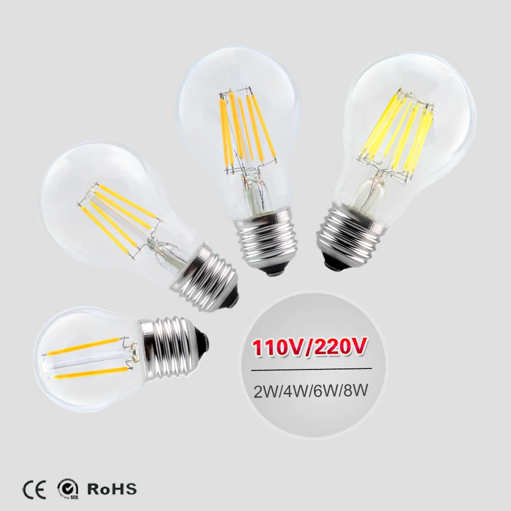 E27 светодиодная лампа накаливания G45 A60 110V 220V 2W 4W 6W 8W Ampoule LED винтажная антикварная