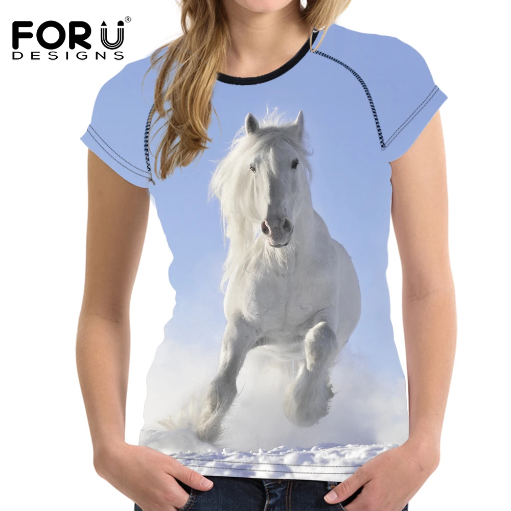 FORUDESIGNS/прохладный лошадь для женщин Летняя брендовая футболка женские туфли из
