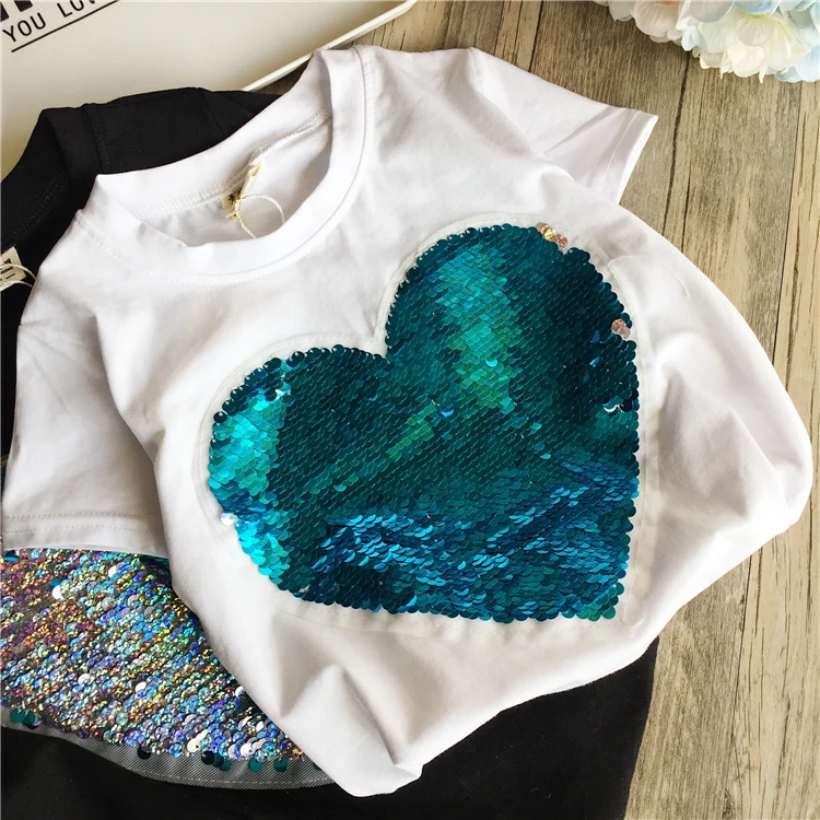 

2019 Summer Girls Tops and Blouses Kids Girls Unicorn T Shirt with Sequins Children Cartoon T Shirt Girls Tops Whit Suspenders