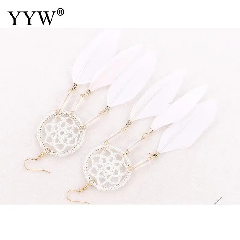 Женские серьги-подвески в богемном стиле милые перьевые плетеные рыболовные