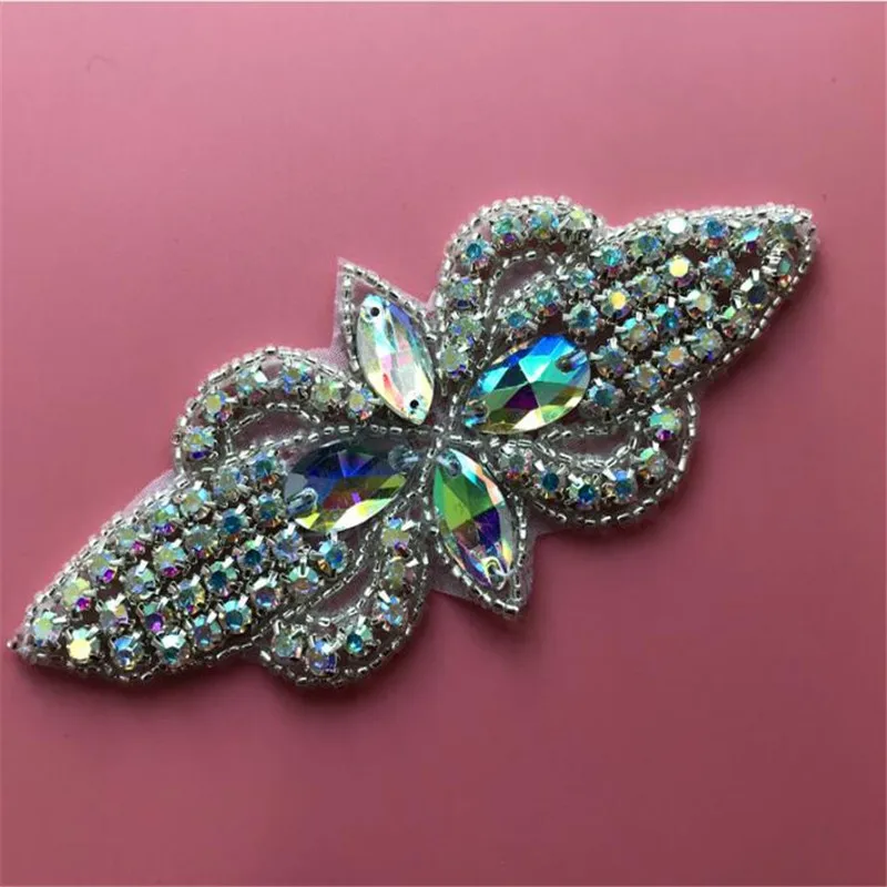 4Pcs Bling Handmade Iron On Beaded Crystal Clear AB Rhinestone Applique for Wedding Ornaments Baby Girl Hair Accessories | Дом и сад