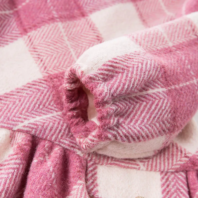 Dave bella/осеннее детское модное розовое платье в клетку для девочек детская одежда