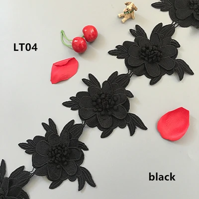 black Ширина 13 см вышивка белый черный 3D цветок кружевная отделка DIY Аппликация на одежду украшения кружева ленты LT04 - Цвет: black