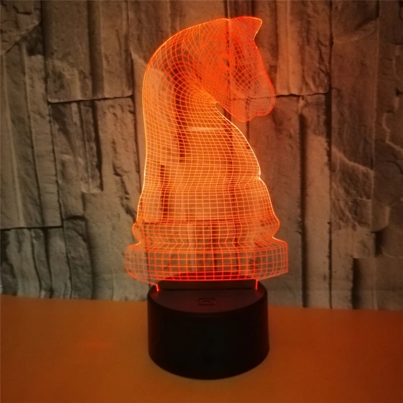 Новинка 3D шахматы ночной Светильник визуальный 7 цветов изменяющийся Настольный