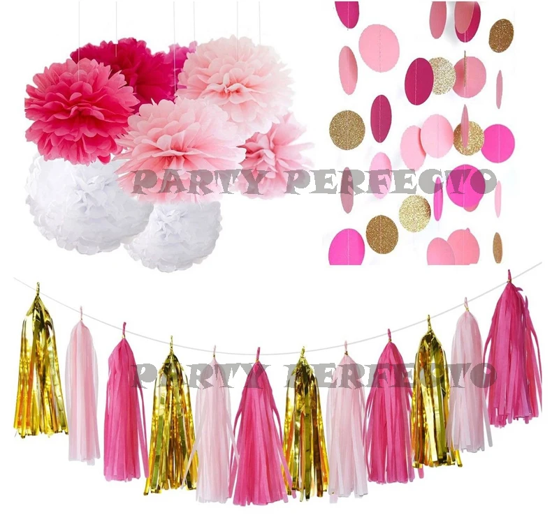 26x Новинка смешанные размеры пурпурно розовая белая салфетка флажки помпоны для