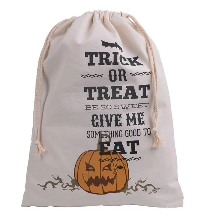 

Cotton Canvas Halloween Sack Children favor Candy cloth Gift Bag Pumpkin Spider treat or trick Drawstring Bags Party Cosplay