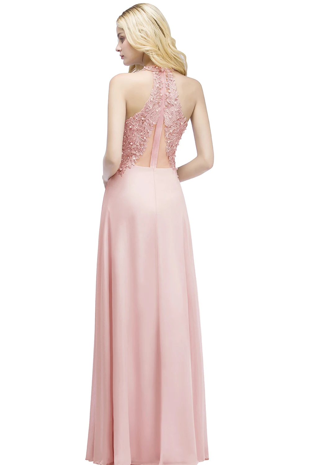 Robe demoiselle d'honneur Sexy V Neck Dusty Pink Lace Bridesmaid Dresses Long A Line Chiffon Pears Formal Prom Party Gowns
