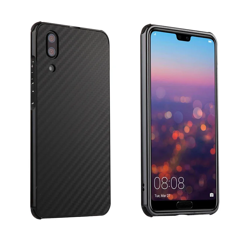 Роскошный противоударный алюминиевый чехол из углеродного волокна для huawei P20 Lite Pro Nova 3E P, умная металлическая рамка+ пластиковая жесткая задняя крышка - Цвет: 021-Black