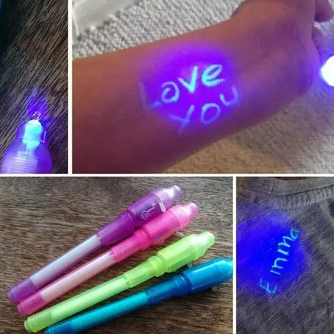 Креативная Волшебная ультрафиолетосветильник ка, невидимые чернила, ручка со встроенным УФ-светом, в комплект входят батареи