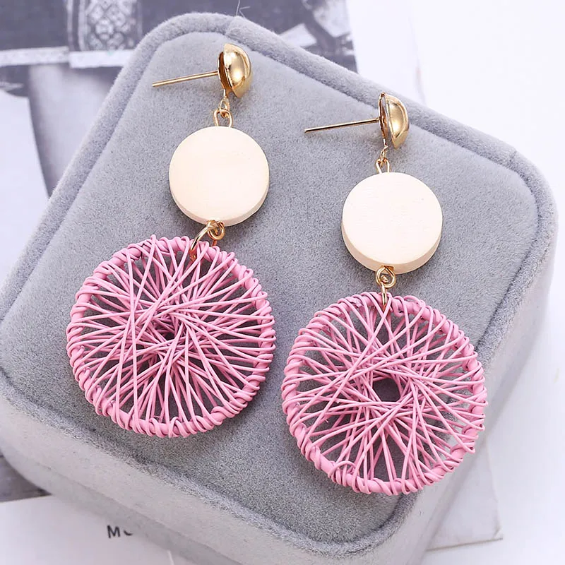 HOCOLE новые корейские деревянные круглые Висячие серьги для женщин Za полые