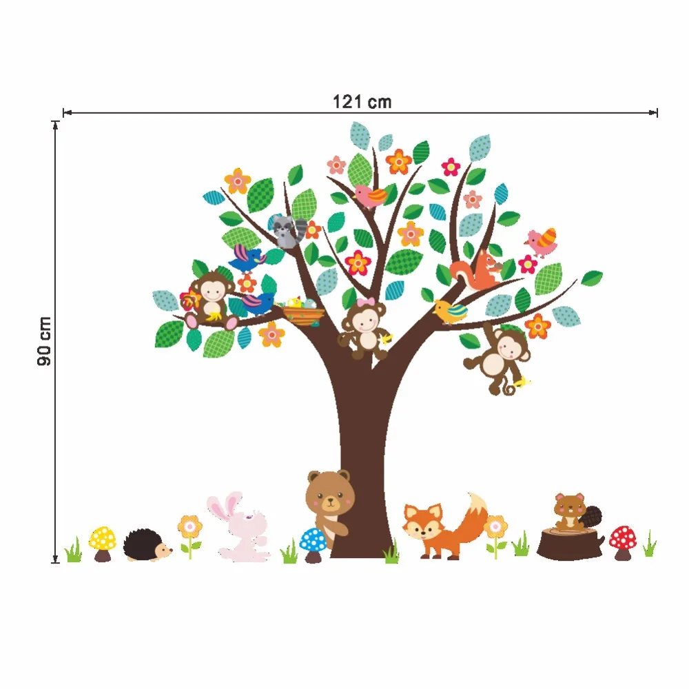 Мультфильм Обезьяна Дерево Настенная Наклейка для гостиной Детская комната