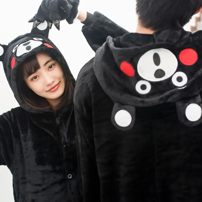 2017 Real New Cute Japanese Kumamon Pajamas Cartoon Anime Women Sleepwear Warm Homewear Unisex Cosplay For Pajama Sets | Женская одежда